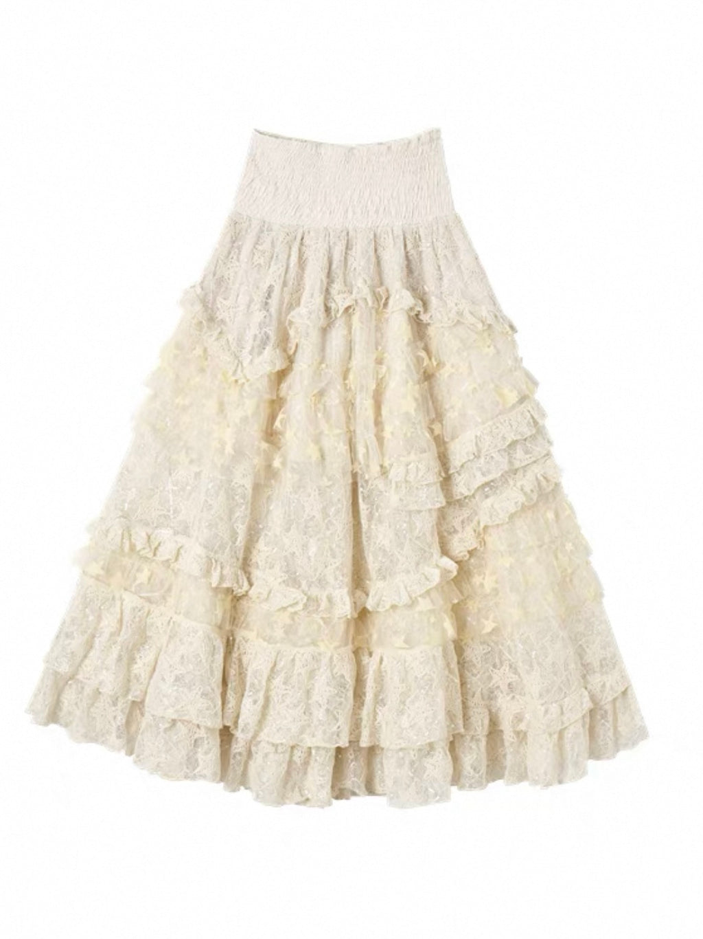 Multi Layer Mesh And Lace Skirt with Satin Lining - 2113_KHA