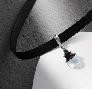 Small ghost moonstone necklace choker leather collar fashion necklace clavicle chain