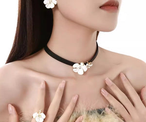 White flower choker necklace temperament sweet cool fashion necklace