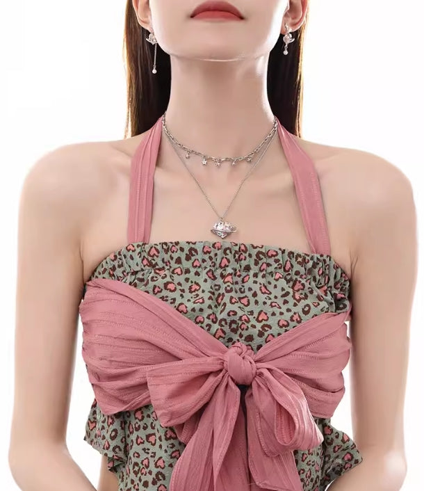 Pink stacking necklace sweet cool style clavicle necklace