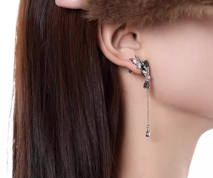 New Chinese style tassel oil drip butterfly earrings