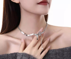 New Chinese style butterfly necklace pearl splicing clavicle chain