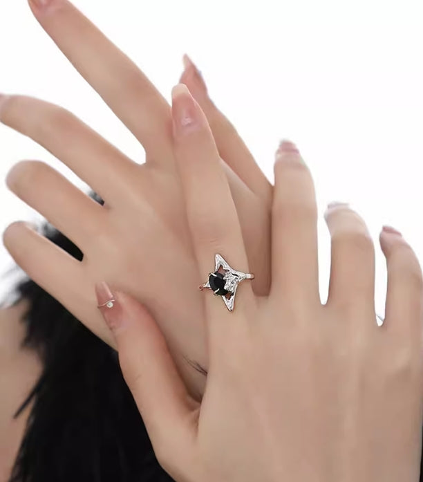 Unique four-pointed star open ring