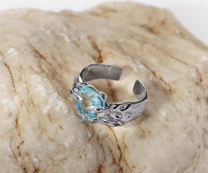 Clear blue metal texture heart ring