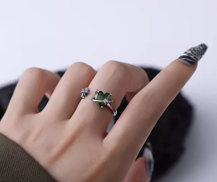 Green Heart Open Ring