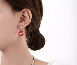 Red flocked heart earrings