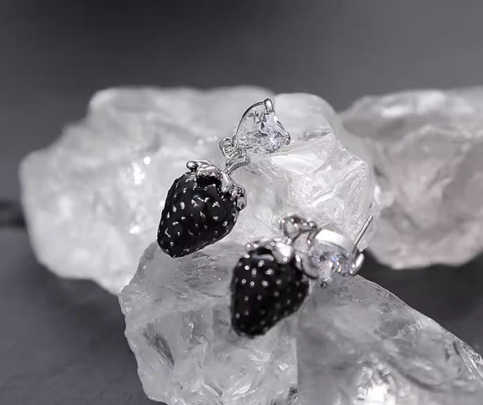 Black Oil Drop Strawberry Earrings