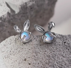 Moonstone Rabbit Stud Earrings