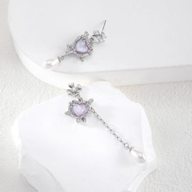 Light luxury asymmetrical purple heart earrings