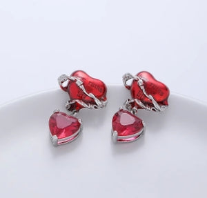 Hot Girl Sweet Cool Style Red Balloon Heart Earrings