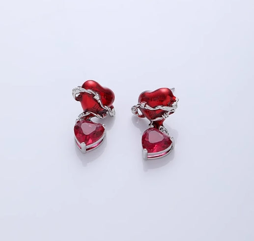 Hot Girl Sweet Cool Style Red Balloon Heart Earrings