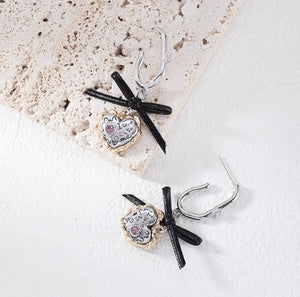 Graffiti Heart Bow Earrings