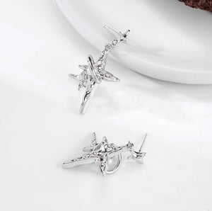 Unique cold style pearl four-pointed star earrings