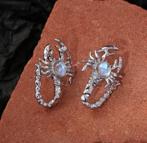 Textured Scorpion Moonstone Earrings