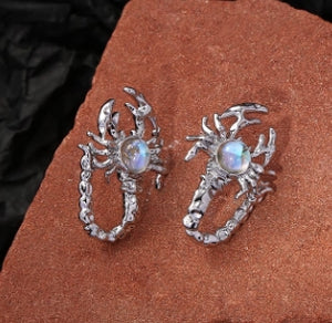 Textured Scorpion Moonstone Earrings