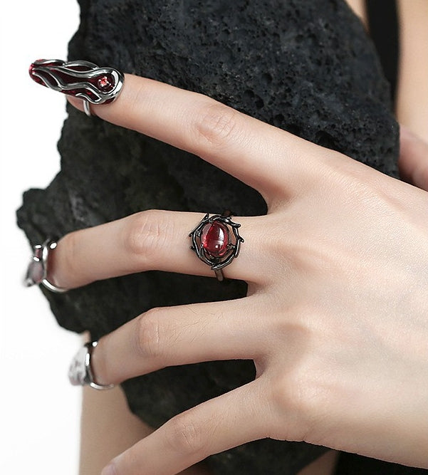 Burgundy gemstone open ring