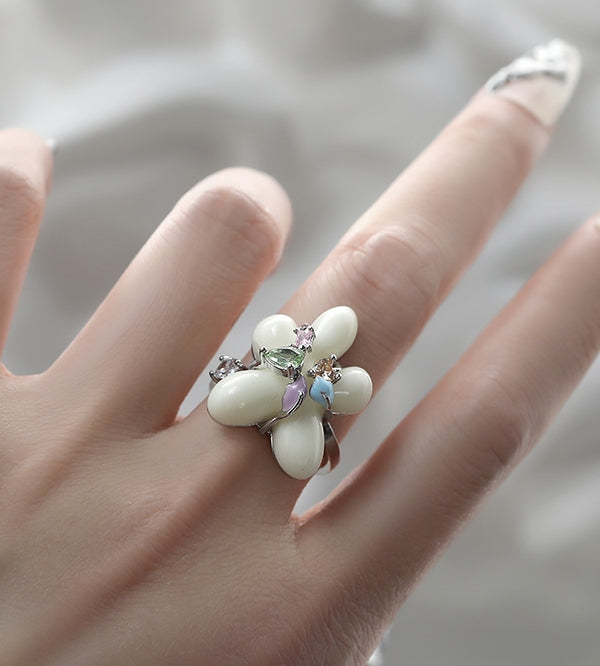 French colored zircon flower ring