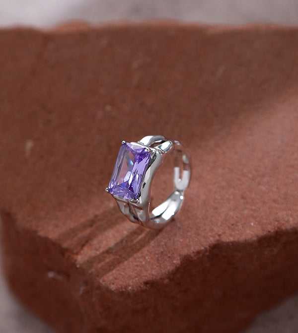 Purple Square Diamond Open Ring