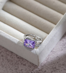 Purple Square Diamond Open Ring