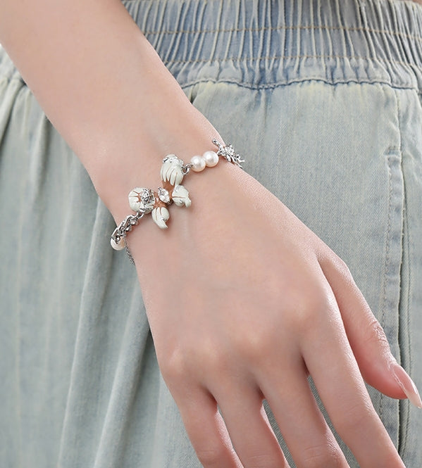 Vintage Silver Pearl Butterfly Bracelet