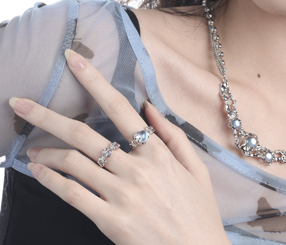 INS personality irregular heart moonstone open ring