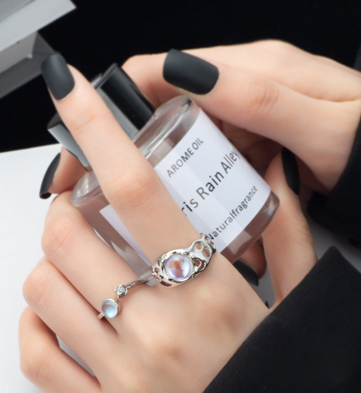 Ins irregular opening style moonstone ring