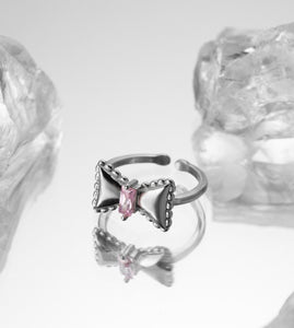 Bow-knot pink diamond open ring