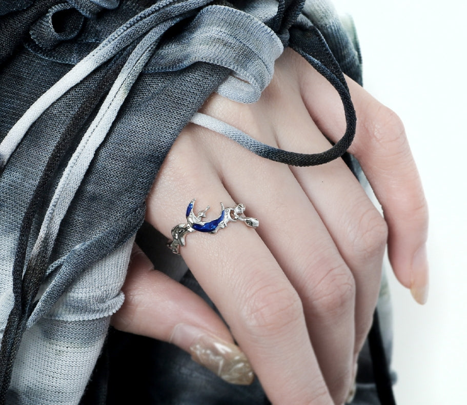 Irregular blue moon glue adjustable ring