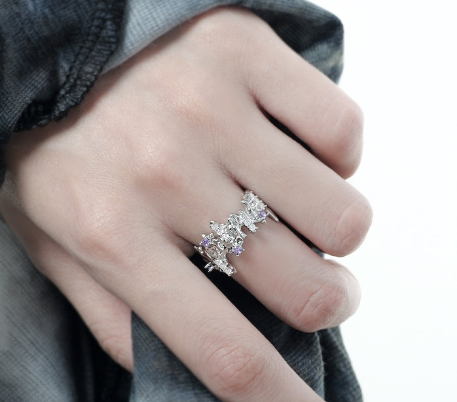 Sweet and cool star inlaid zircon retro stacking ring