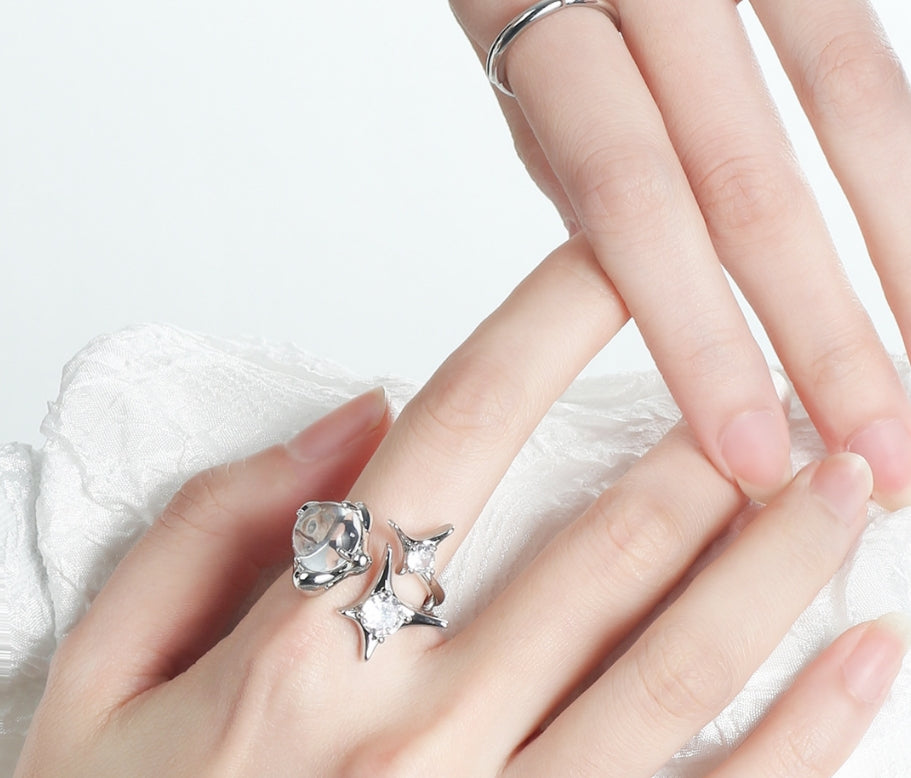 Minimalist star irregular crystal ring