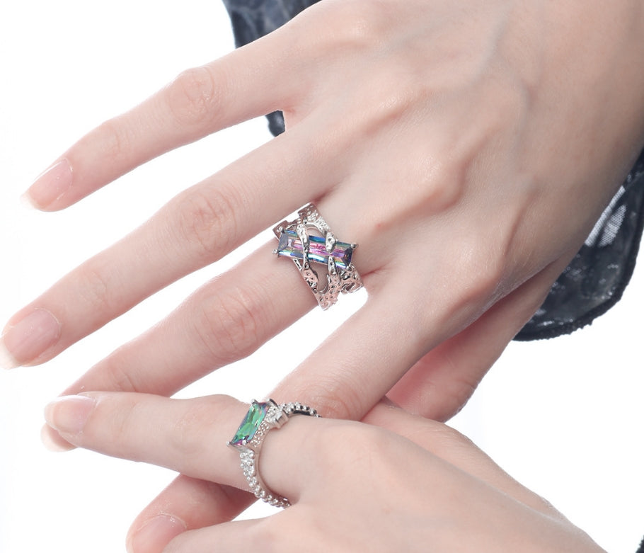 Gradient zircon isn style personality cool high-end open ring