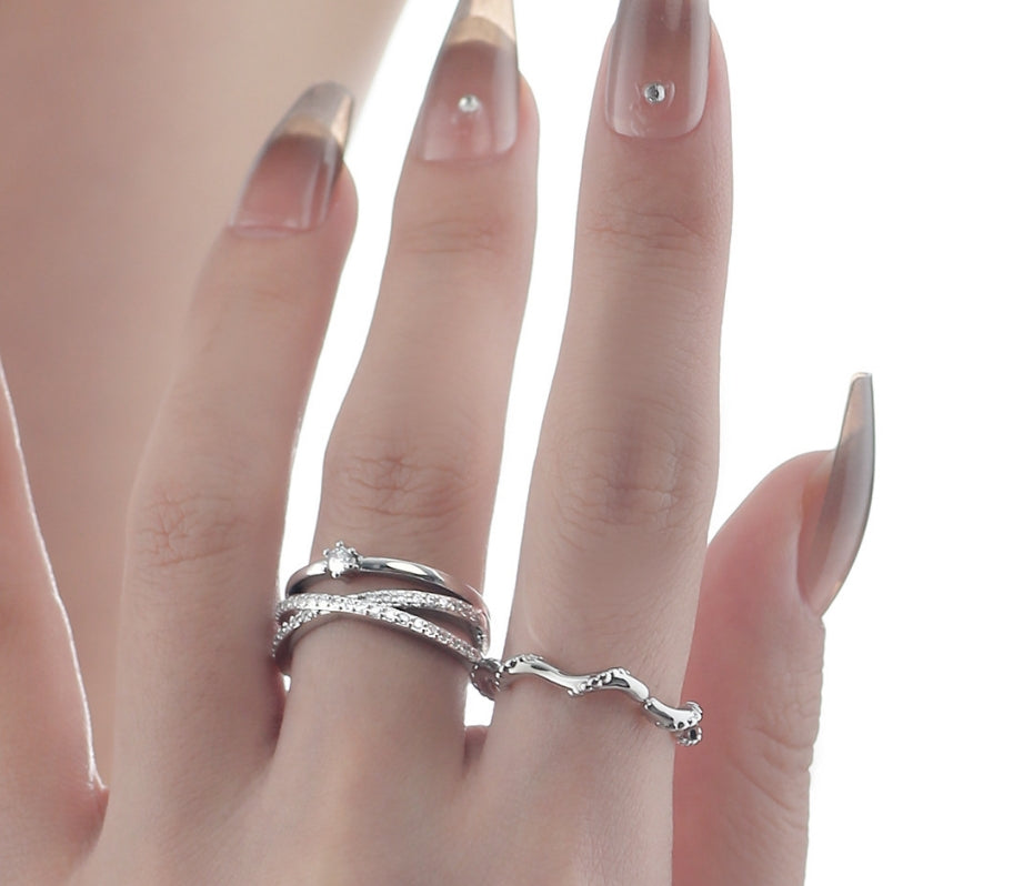 Silver Cross Zirconia Double Ring