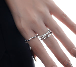 Silver Cross Zirconia Double Ring