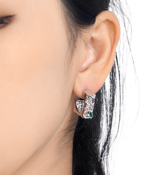 Irregular texture colored zircon earrings