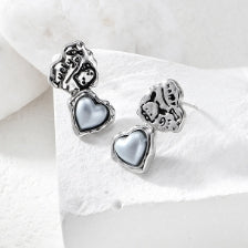 Ins style blue love silver needle earrings