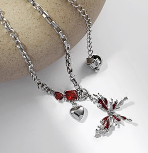 New Chinese style red butterfly sweater necklace