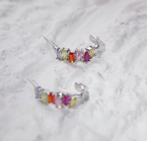 Colorful zirconium geometric irregular C hoop earrings