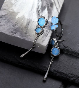 s925 blue gemstone long earrings