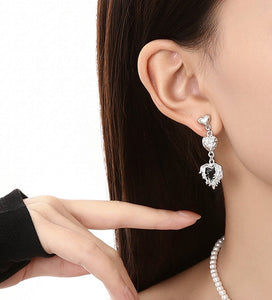 Harajuku Black Diamond Heart Long Earrings