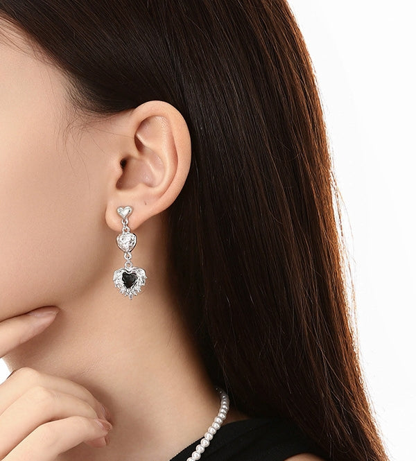 Harajuku Black Diamond Heart Long Earrings