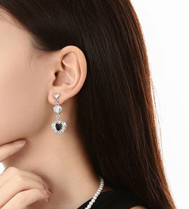 Harajuku Black Diamond Heart Long Earrings