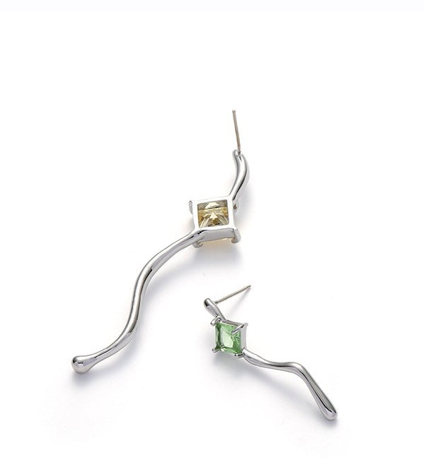 Colored Diamond Curved Earrings