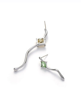 Colored Diamond Curved Earrings