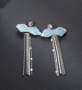 Blue ripple long earrings