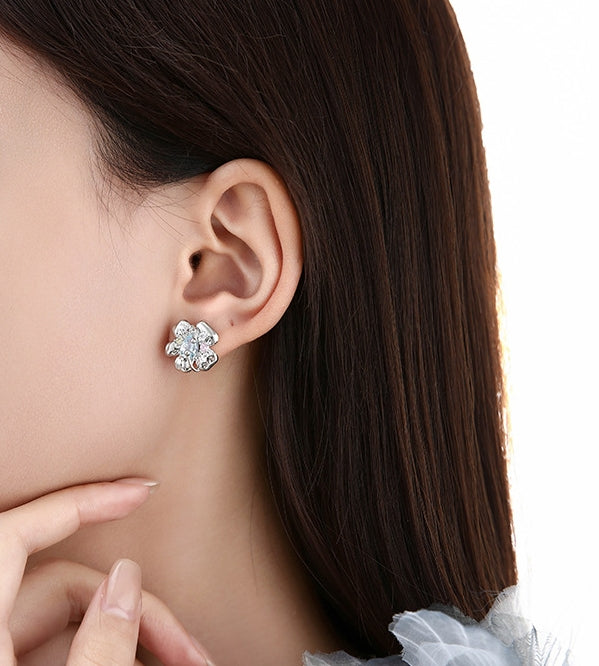 French colored zirconium flower earrings