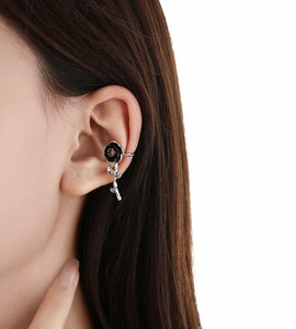 Burgundy gemstone rose ear cuff (left)