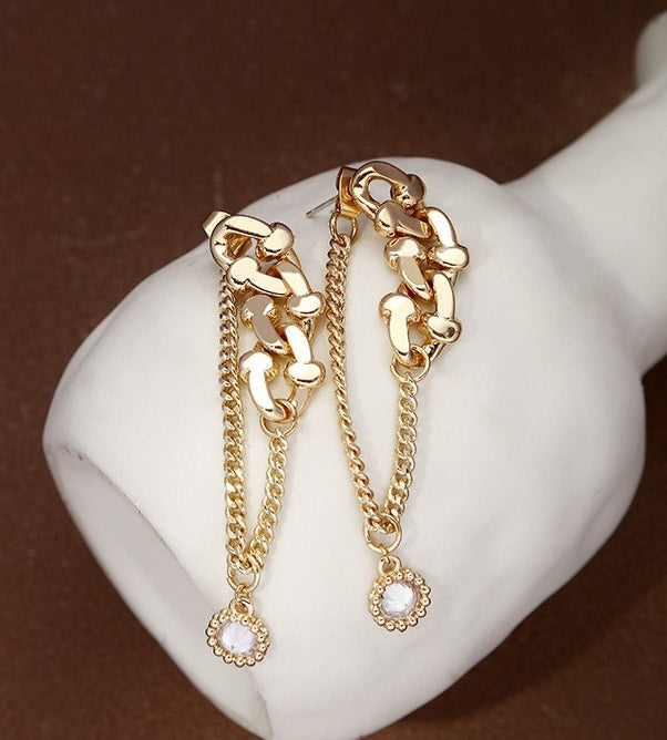 Creative rhinestone chain 925 silver needle earrings