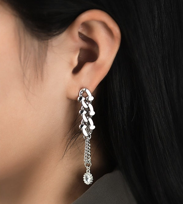 Creative rhinestone chain 925 silver needle earrings