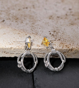 Yellow Square Diamond Knot Earrings