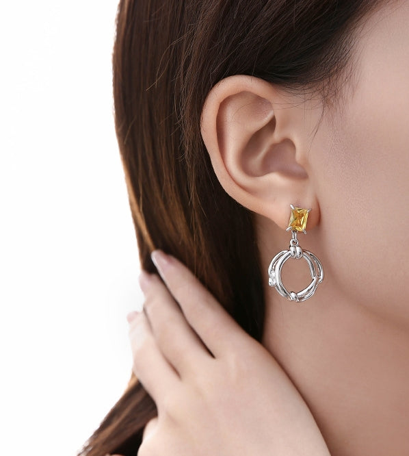 Yellow Square Diamond Knot Earrings